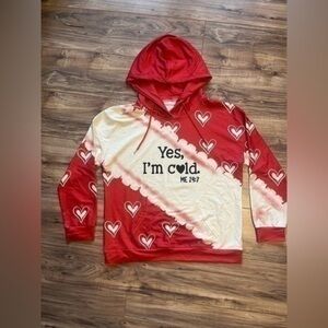 “Yes I’m Cold “with Love Heart Graphic Print Long Sleeve Pullover with hoodie